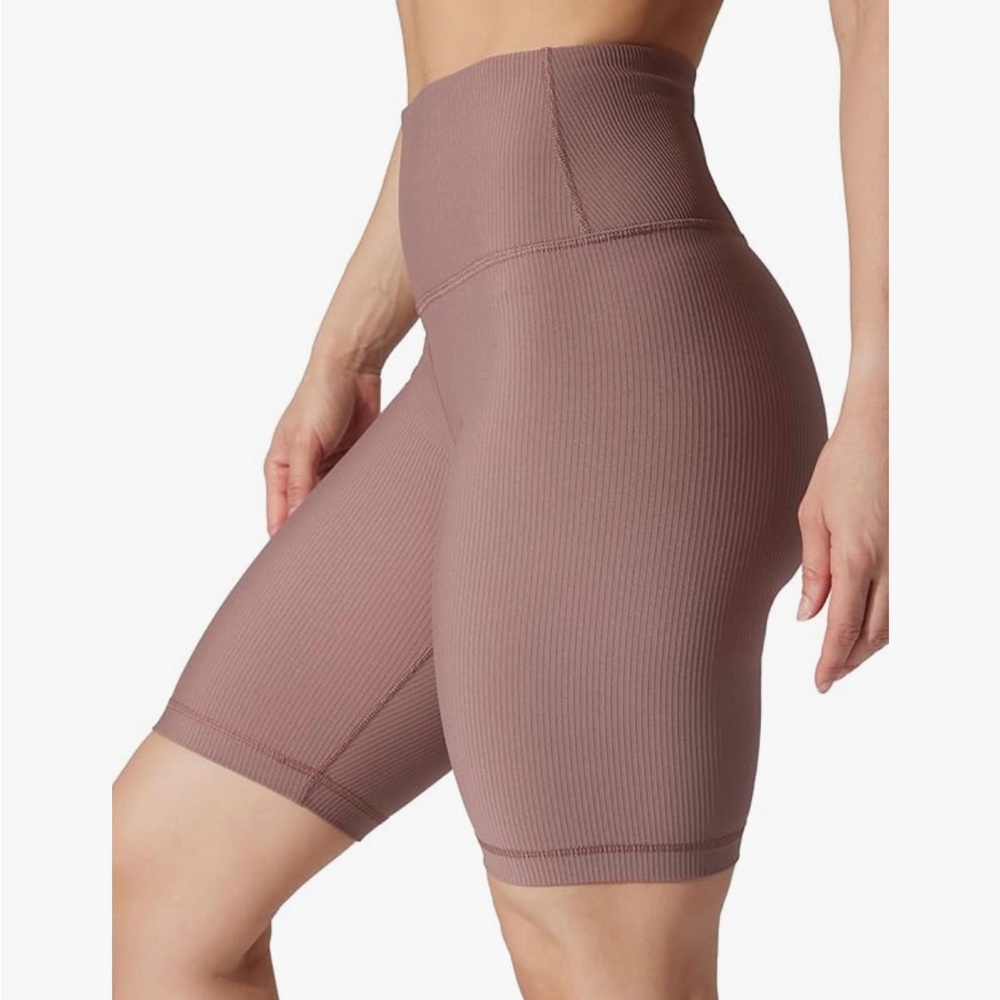90 Degree By Reflex Ribbed High-Waist Bike Shorts in Mauve